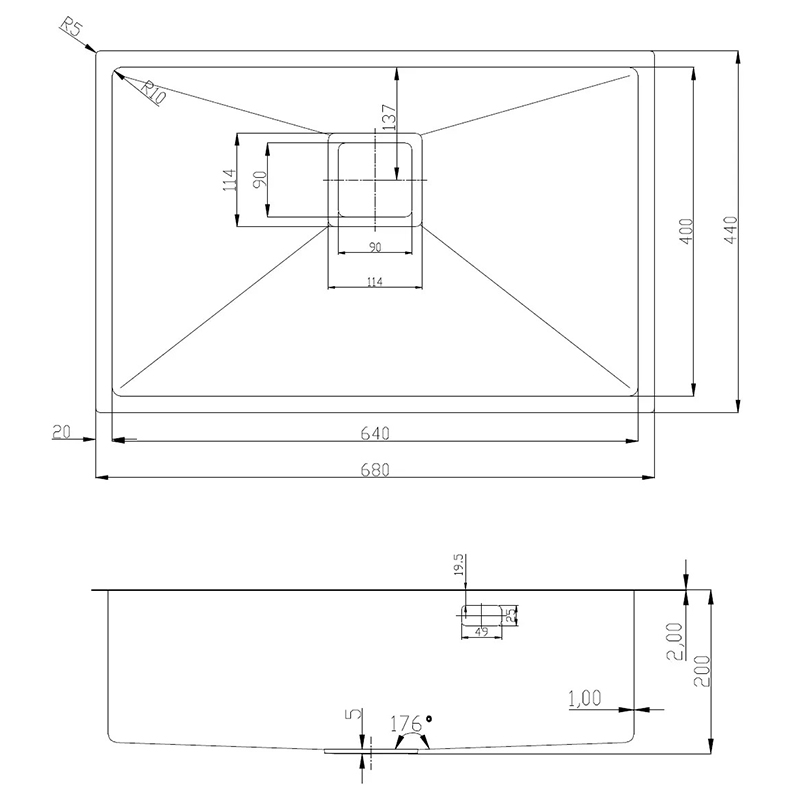 Нержавіюча кухонна мийка Fabiano Quadro 68 Celldecor
