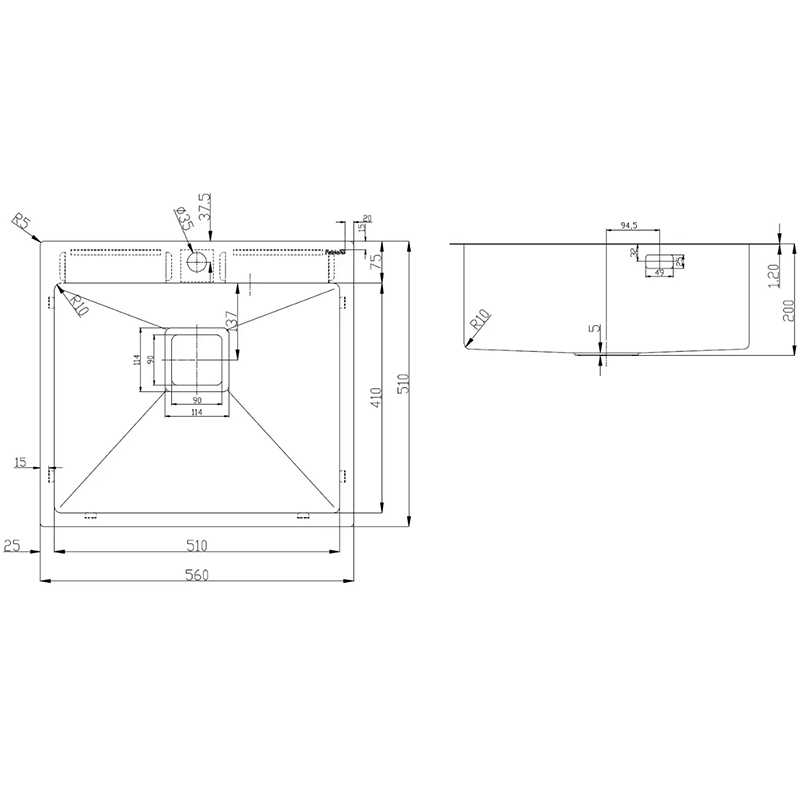 Нержавіюча кухонна мийка Fabiano TOP 56 Celldecor Nano Graphite