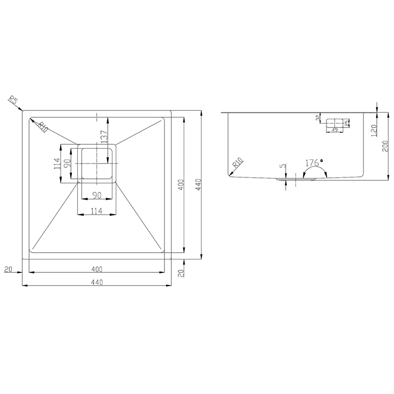 Нерж. мийка Fabiano Quadro 44 Celldecor Nano Graphite