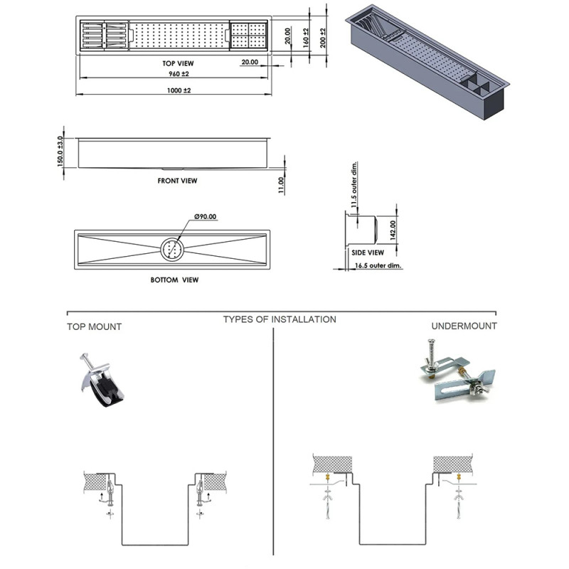 Вбудовувана сушарка-органайзер для посуду Fabiano FIDO 100 Inox