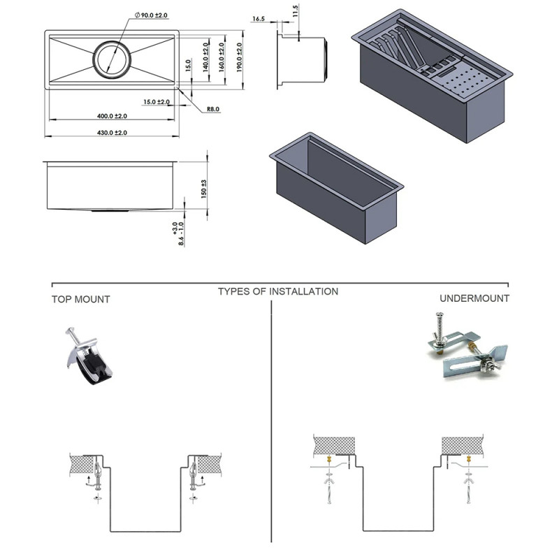 Вбудовувана сушарка-органайзер для посуду Fabiano FIDO 43 Inox