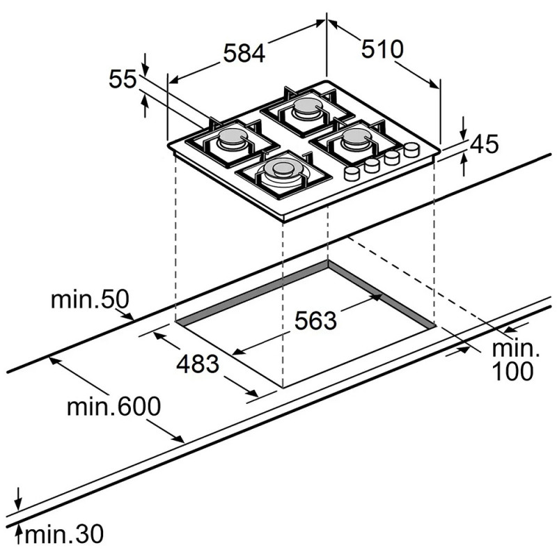 Газова варильна поверхня Fabiano FHG 8244 VGHT Diamond Black