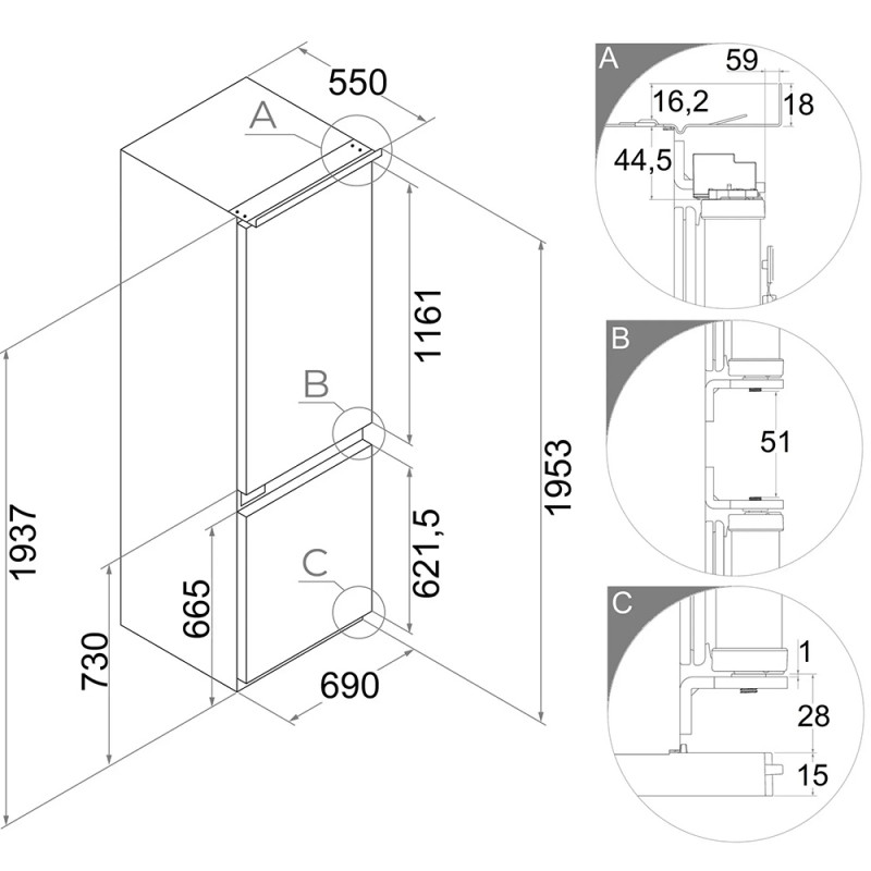 Вбудований холодильник Fabiano FBFN 4122