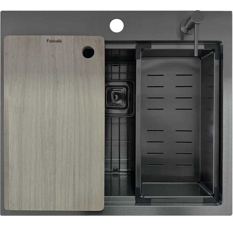 Нержавіюча кухонна мийка Fabiano TOP Center 57 Celldecor Nano Graphite