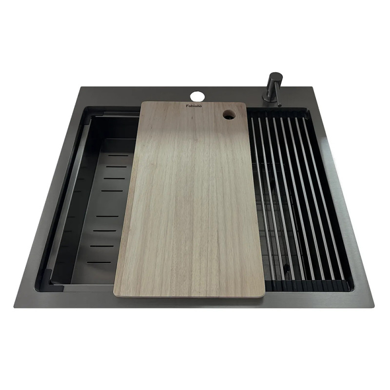 Нержавіюча кухонна мийка Fabiano TOP Center 57 Celldecor Nano Graphite