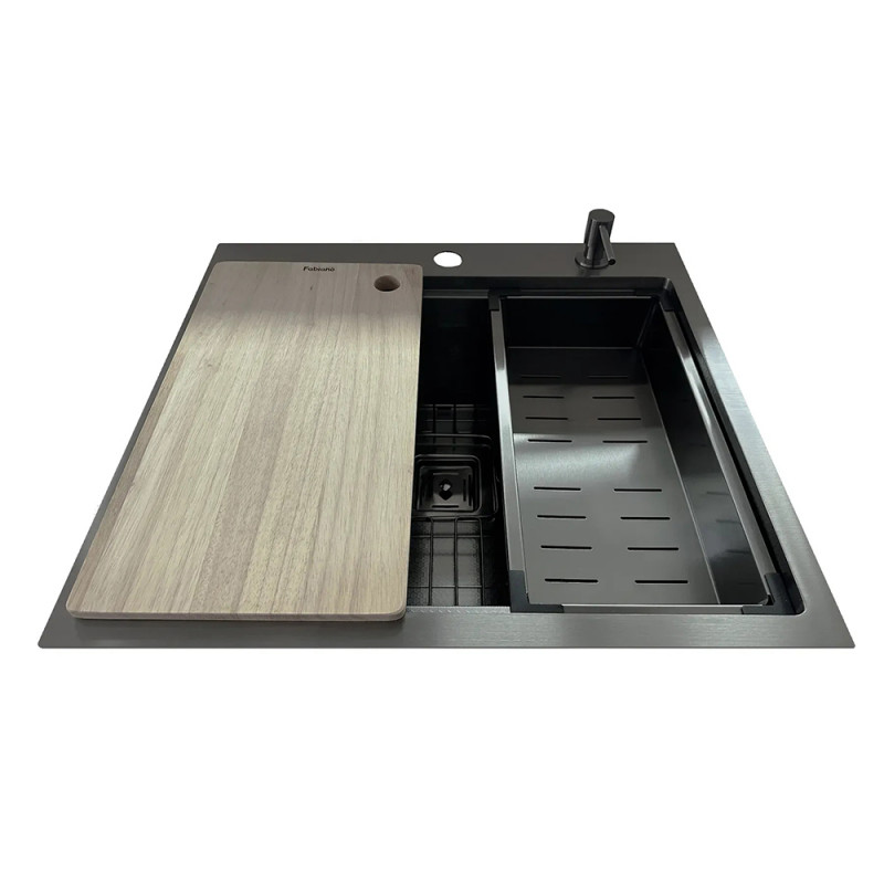 Нержавіюча кухонна мийка Fabiano TOP Center 57 Celldecor Nano Graphite