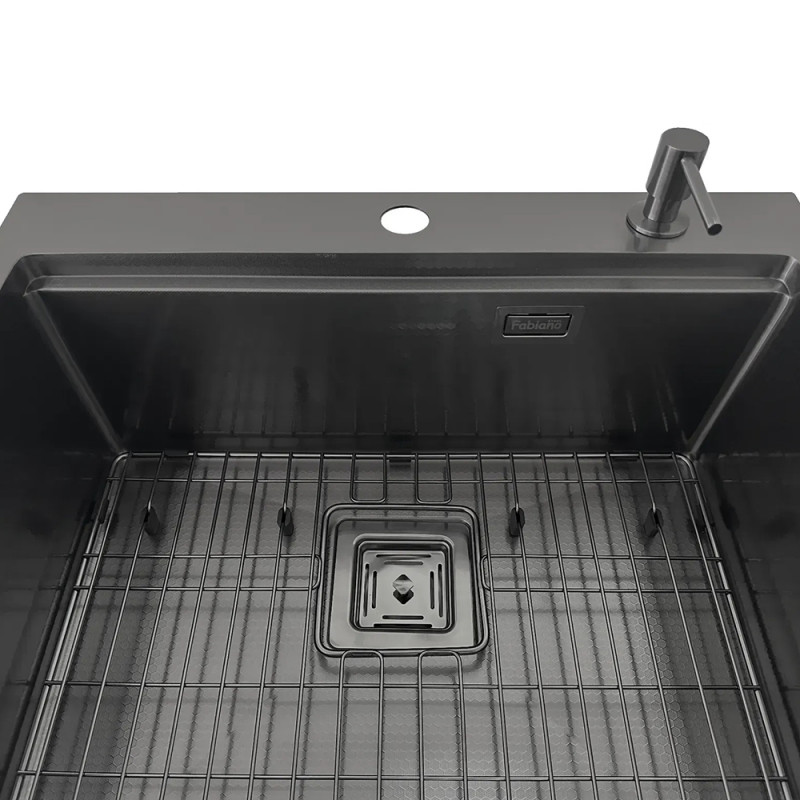 Нержавіюча кухонна мийка Fabiano TOP Center 57 Celldecor Nano Graphite