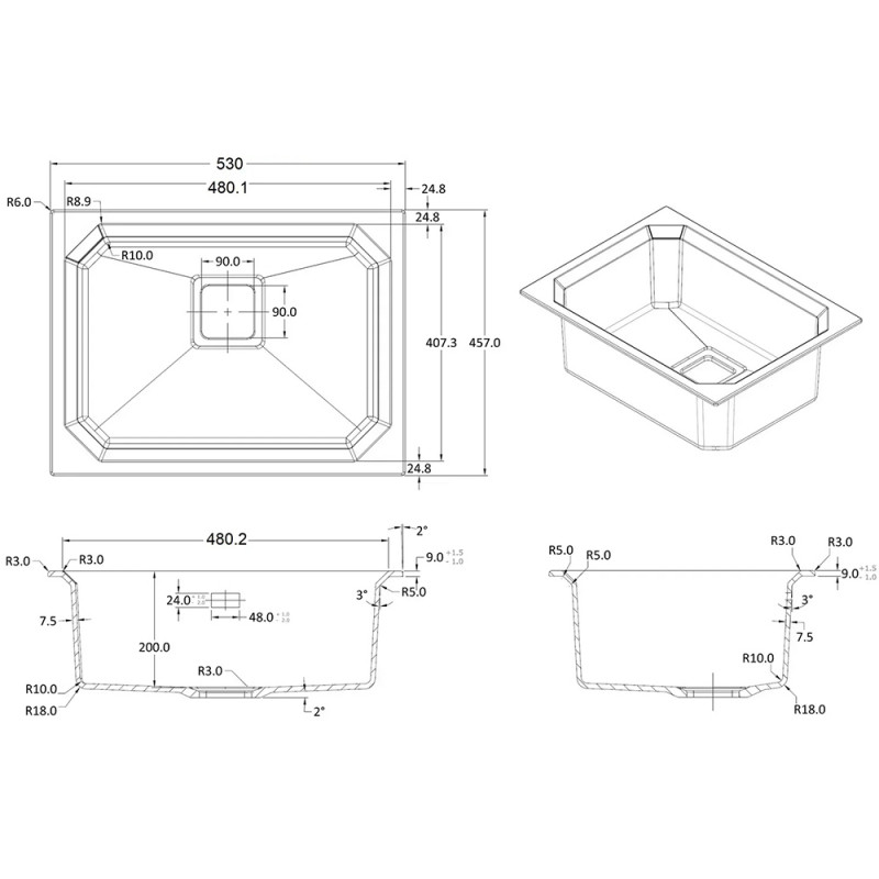 Гранітна мийка Fabiano Crystal 53x46 Antracit