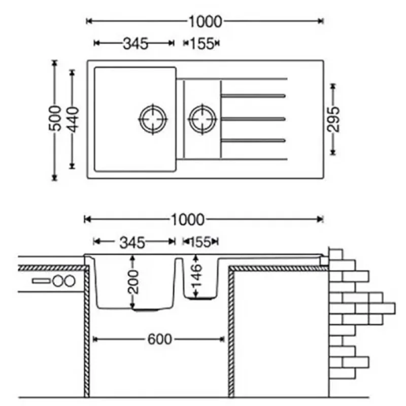 Гранітна мийка Fabiano Classic 100x50x15 Beton